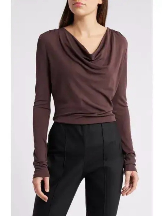 Boss Sweaters - BOSS Esayana Cowl Neck Top Brown Long Sleeve Size Small